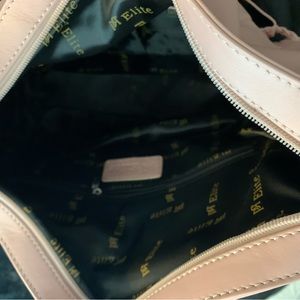 Pink lamb skin leather bag. 17” wide, 14” tall